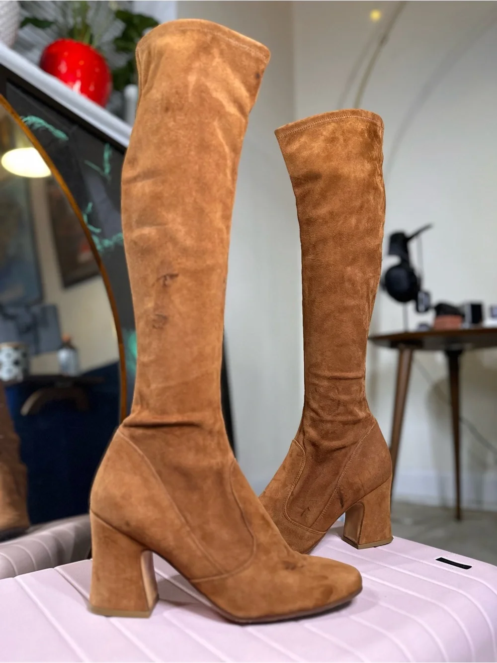 Vintage Biba size 9 Cognac Suede Over-the-Knee Block Heel Boots